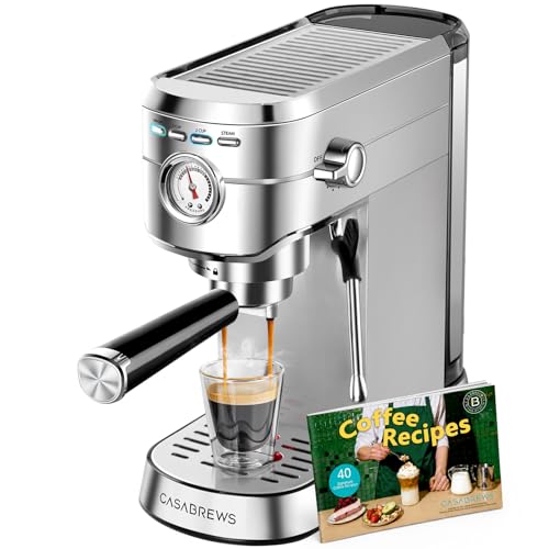 CASABREWS CM5418 Espresso Machine 20 Bar, Compact Espresso Maker with Steam Milk Frother, Stainless Steel Coffee Machine with 34oz Removable Water Tank for Cappuccino, Small Latte Machine, Silver