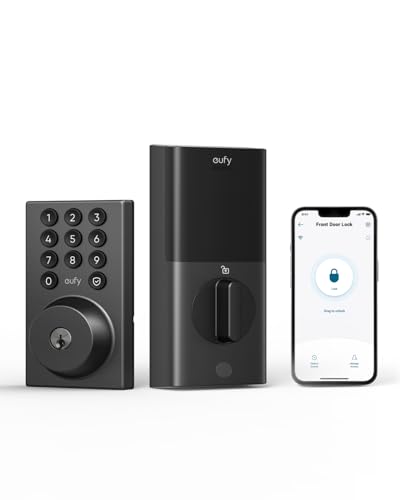 eufy Security Smart Lock C30, serrure de porte à entrée sans clé, pêne dormant à clavier WiFi intégré pour porte d’entrée, aucun pont requis, installation facile, contrôle à distance via l’application, alimentation fiable, BHMA Grade 3