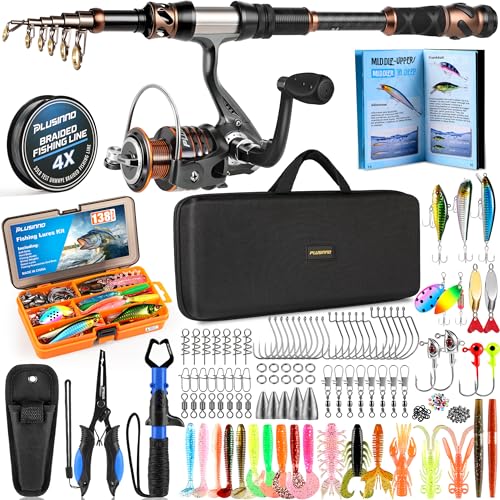 PLUSINNO Fishing Rod and Reel Combo with Telescopic Fishing Pole