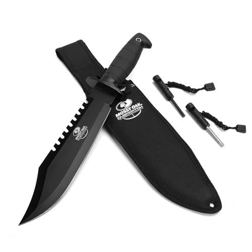 Mossy Oak Survival Knife, couteau de chasse Bowie à lame fixe de 15 pouces avec affûteur et allume-feu, pour camping, tactique, outdoor