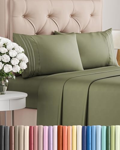 King Size 4 Piece Sheet Set - Draps confortables, respirants et rafraîchissants - Draps de lit luxe hôtel pour femmes et hommes - Poches profondes, ajustement facile, draps doux et infroissables - Ensemble de draps de lit Oeko-Tex vert sauge