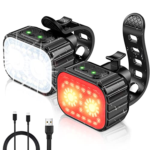 Cuvccn Bike Lights Super Bright, ensemble de lampes de vélo rechargeables avec plusieurs modes, lampes de vélo étanches pour la sécurité lors des sorties nocturnes/cyclisme, réflecteurs avant et arrière, longue autonomie