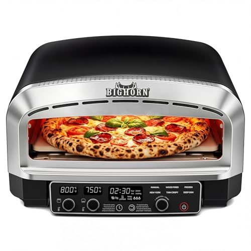 BIG HORN 14-Inch Indoor Pizza Oven, 850°F High-Heat Electric Countertop Pizza Oven for Restaurant-Style Artisan Pizza with Pizza Stone and Pizza Peel, PID Precision Temperature Control