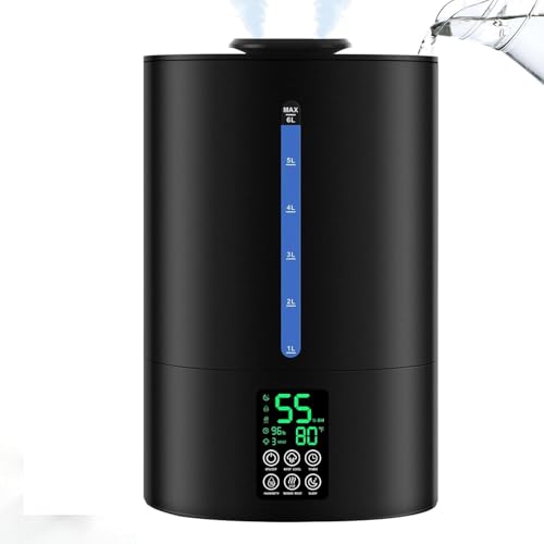 Coolfiqu 6L Humidifiers for Bedroom Large Room Home, humidificateur froid et chaud pour bébé et plantes, brume chaude, humidificateur de bureau à remplissage par le haut, diffuseur d’huiles, silencieux, brume réglable, buse 360°-Black(2026 Upgraded)