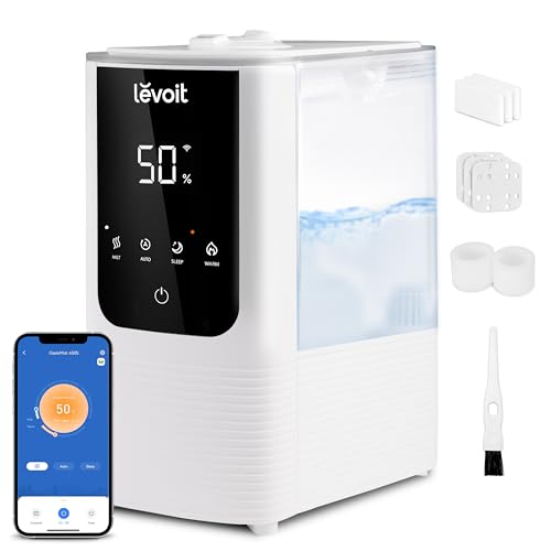LEVOIT Humidifiers for Bedroom Home, Smart Warm and Cool Mist Air Humidifier pour grande pièce, humidité auto personnalisée, soulagement rapide des symptômes, remplissage par le haut facile, huile essentielle, silencieux, OasisMist4.5L, White