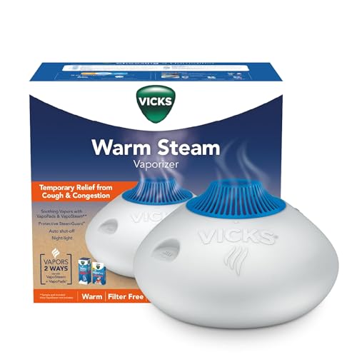 Vicks Warm Steam Vaporizer & Humidifier 1.5 Gallon Tank pour petites et moyennes pièces, veilleuse, fonctionne avec VapoPads et VapoSteam