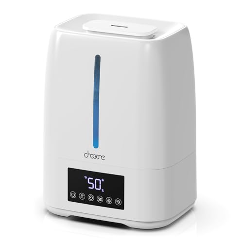 Chooone 6L Top Fill Ultrasonic Humidifier - brume froide et chaude pour chambre, bébé, grandes pièces et plantes, contrôle intelligent de l’humidité, diffuseur d’arômes, veilleuse, minuteur 12H, silencieux, White