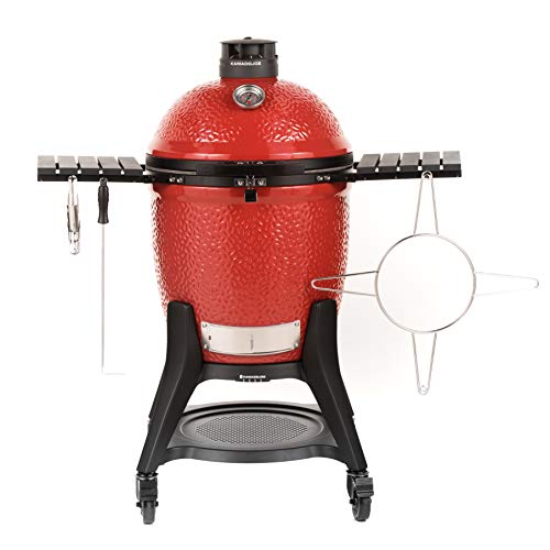 Kamado Joe® Classic Joe™ Series III 18-inch Charcoal Grill & Smoker, Red, with Cart, Side Shelves, Grill Gripper, and Ash Tool, 3 Tier Cooking System, Stainless Steel Cooking Grates, Model KJ15040921