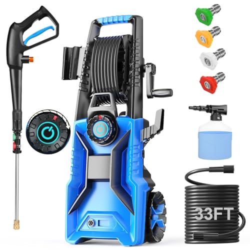 Electric Pressure Washer,5000 PSI Adjustable Pressure,4GPM Power Washer Electric Powered with Foam Cannon,4 Nozzle,33FT Hose and Soap Bottle for Home/Cars/Fences (Blue)