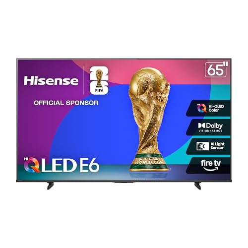 Hisense 65" E6 Cinema Series Hi-QLED 4K UHD Smart Fire TV (65E6QF) -AI Light Sensor, Dolby Vision · Atmos, Voice Remote with Alexa, Motion Rate 120, HDR 10+ Adaptive, Game Mode Plus