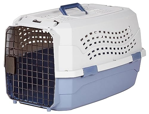 Amazon Basics Sturdy Portable 2-Door Top-Load Hard-Sided Pet Travel Carrier avec ventilation sécurisée, poignée, ouverture avant et par le haut pour chiens, chats, 22.8L x 15W x 13H, Gray & Blue