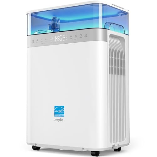 avylo 5000 Sq.Ft Energy Star Most Efficient 2025 Dehumidifier, Max 90 Pint/Day, Top Mounted 2.11Gal Tank, Auto Defrost, White Dehumidifier with Pump and Drain Hose for Basement, Home, Bedroom,Bathroom