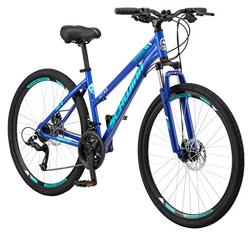Schwinn GTX 2 Hybrid Bike, bicicleta para hombres y mujeres de 700c, bicicleta híbrida de 21 velocidades, cuadro de aluminio dual-sport, horquilla de suspensión, frenos de disco mecánicos, bicicleta para adultos