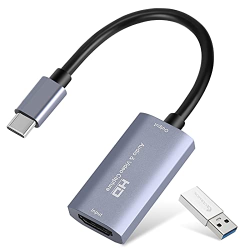Guermok Video Capture Card, capture card 4K USB3.0 HDMI a USB C para streaming, 1080P 60FPS, compatible con iPad Mac OS Windows, Quest 3, OBS, PS5/4, Switch2/1, Xbox, cámara (Plateada)