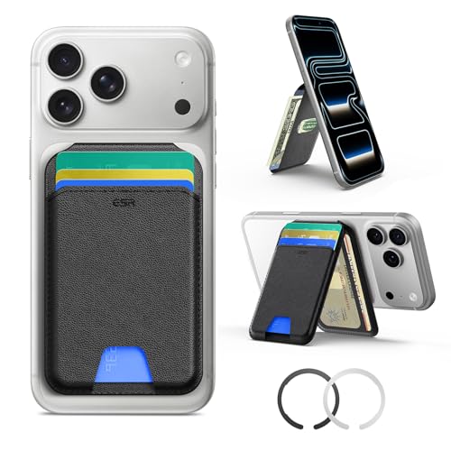 ESR for MagSafe Wallet with Stand, RFID Blocking, MagSafe Ring Included, 5 Cards Holder for Phone Case, Slim Magnetic Wallet for iPhone 17e/17/16/15/14/13/12 (Not for mini), Selected Samsung, Black