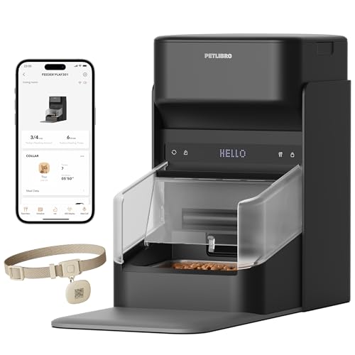 PETLIBRO RFID Automatic Cat Feeder, Sensor de collar para comidas personalizadas, reconocimiento de gatos, seguimiento de dieta y antirrobo para hogares con varias mascotas y dietas diferentes, dispensador de comida programable con Wi-Fi