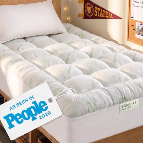 Niagara Sleep Solution Ultra Soft Twin XL Size Mattress Topper - Raya derivada de bambú, cubrecolchón tipo pillow top para alivio del dolor de espalda - Enfriamiento natural para quienes duermen con calor, verde