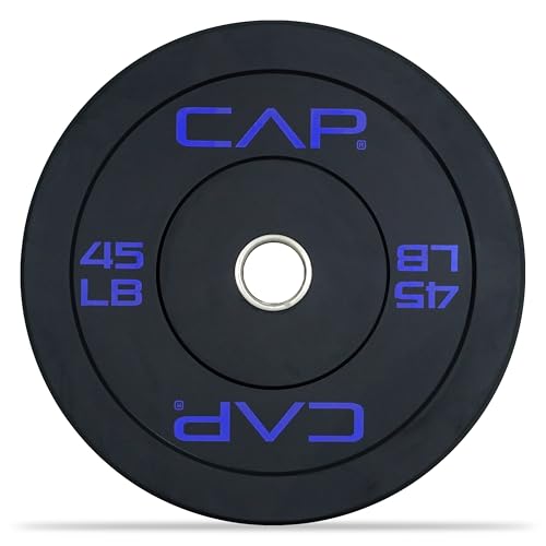 CAP Economy 45 lb Single Olympic Bumper Plate, Medium Bounce Rubber Weight Plate with Steel Hub, 2-Inch Olympic Barbell Compatible for Strength Training, Weightlifting & Home Gym Workouts
