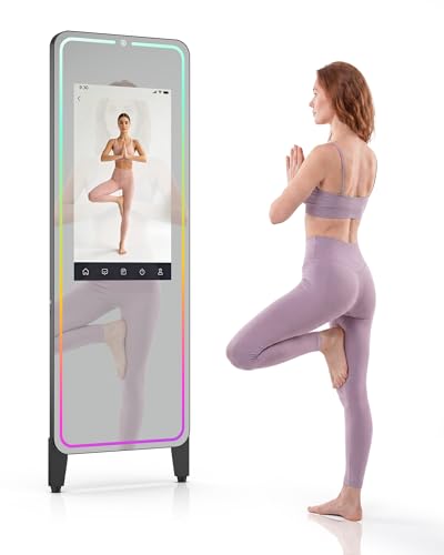 HARZHI Smart Fitness Mirror con pantalla táctil HD de 32'', espejo de cuerpo entero de 65'', Android OS, control por voz, para gimnasio en casa, yoga, danza y entrenamiento