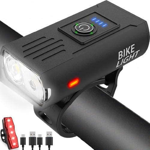 Victoper Bike Light, bicicleta súper brillante de alto lumen, conjunto de faro y luz trasera recargable por USB con 6+4 modos, luz frontal y trasera impermeable para carretera, regalos para el Día del Padre