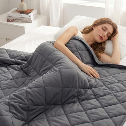 Queen Size Weighted Blanket for Adults (20 lbs 60" x 80"), Cooling Heavy Blanket for Sleep, Soft Thick Breathable Cotton with Natural Glass Beads, Washable, All-Season