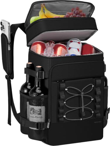 MIYCOO Cooler Backpack - Mochila térmica para 40 latas para hombres y mujeres, bolsa portátil con 2 compartimentos a prueba de fugas para playa, viaje, picnic, almuerzo, senderismo, BBQ, camping, negro, 28L