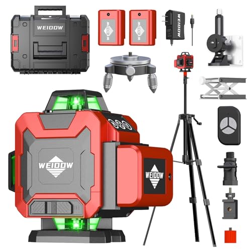 WEIDDW Laser Level with Tripod, Self Leveling Laser Level 4x360°, Green Line Laser 4D Laser Leveler Tool with 2Pcs Lithium Batteries for Picture Hanging, Tile, Home Renovation, (SizeXL)