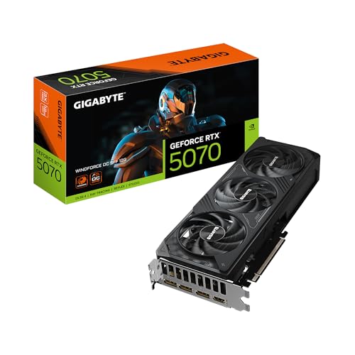 GIGABYTE GeForce RTX 5070 WINDFORCE OC SFF 12G tarjeta gráfica, 12GB 192-bit GDDR7, PCIe 5.0, sistema de refrigeración WINDFORCE, tarjeta de video GV-N5070WF3OC-12GD