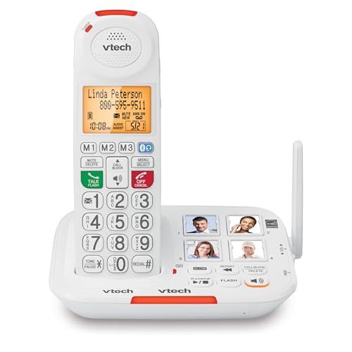 VTech Amplified Cordless Senior Phone con contestador automático, bloqueo de llamadas, timbre de 90dB, Audio Assist, botones grandes
