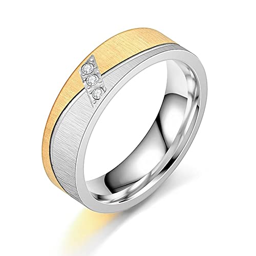 Bcughia Cute Rings, Rings Vintage Engagement Gold Silver Stainless Steel White Cubic-Zirconia 6Mm Slash Couplevalentines-Day Ring Size 9 for Women
