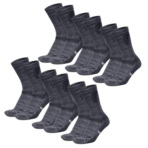 Merino.tech Merino Wool Socks for Women And Men - Merino Wool Hiking Socks Crew Style (Charcoal Grey pack of 6, Large)