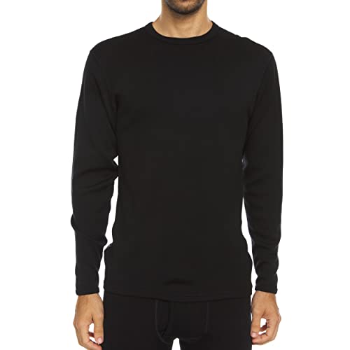 100% Merino Wool Expedition Weight Mens Crew Shirt - Heavy Weight Base Layer Top - Extreme Cold Weather Gear - Black - Large