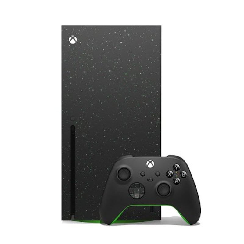 Microsoft Xbox Series X Galaxy Black with EU plug on a sleek European setup