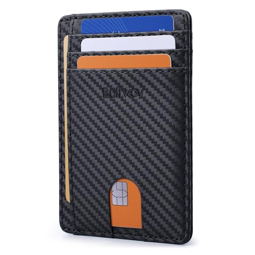 Buffway Slim Minimalist Front Pocket RFID Blocking Leather Wallets for Men and Women - Carbon Fiber Black