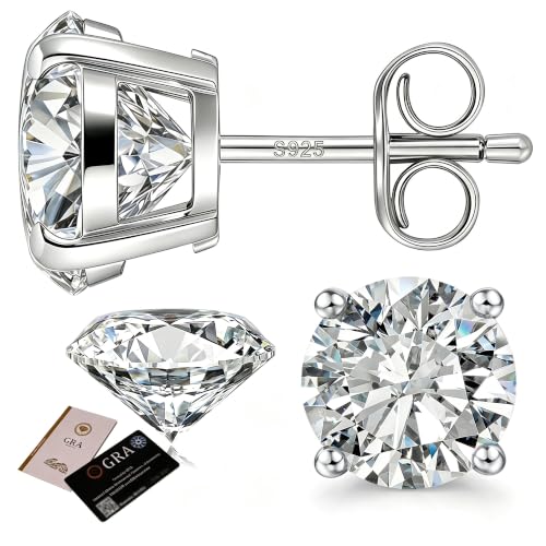 Moissanite Earrings Studs, 925 Sterling Silver Earrings for Women and Men