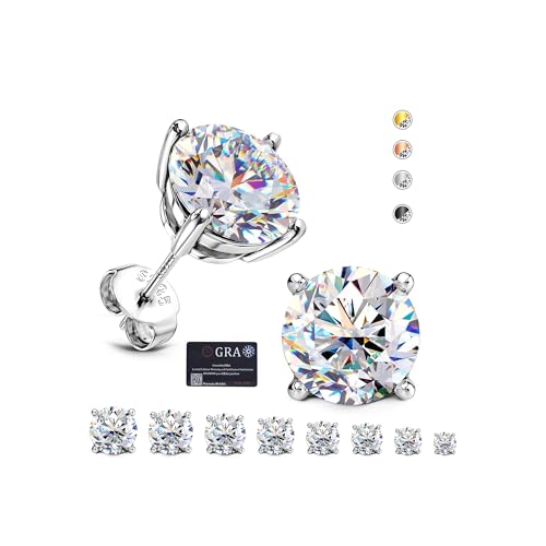 Moissanite Stud Earrings : 18K White Gold Plated Solid 925 Sterling Silver Earring Hypoallergenic Dainty Flat Back Stud Earrings Jewelry for Women Men D Color VVS1 Clarity 1ct