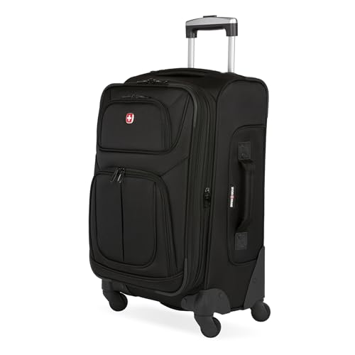 SWISSGEAR Sion Softside Expandable Spinner Luggage Durable Lightweight Travel Suitcase, Black, Carry-On