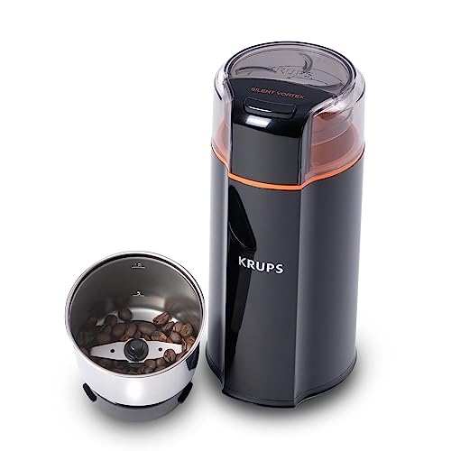 KRUPS Silent Vortex Electric Coffee Grinder: capacité de 3 oz, 5x plus silencieux, moteur 175W pour grains de café, épices et herbes - bol amovible lavable au lave-vaisselle, rendement de 12 tasses, noir