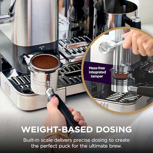 Close-up of the built-in grinder and dosage controls