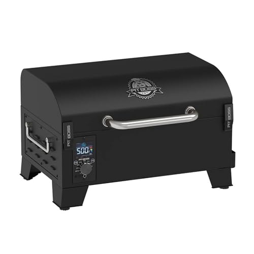Pit Boss 150 Wood Pellet Grill & Smoker with Flame Broiler 256-Sq. In. Cooking Space, 180°F to 500°F Temperature Range, 7 lb. Pellet Hopper, for Tailgating, Camping, or Travel, Black