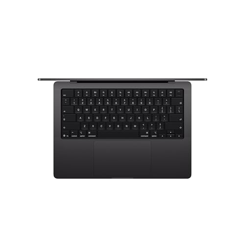 Close-up of the Apple MacBook Pro M5 Pro keyboard and Space Black finish