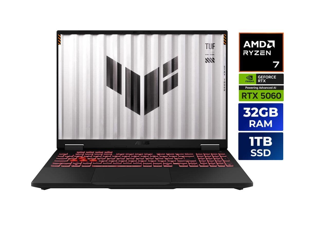ASUS TUF A16 gaming laptop with RTX 5060 on a desk