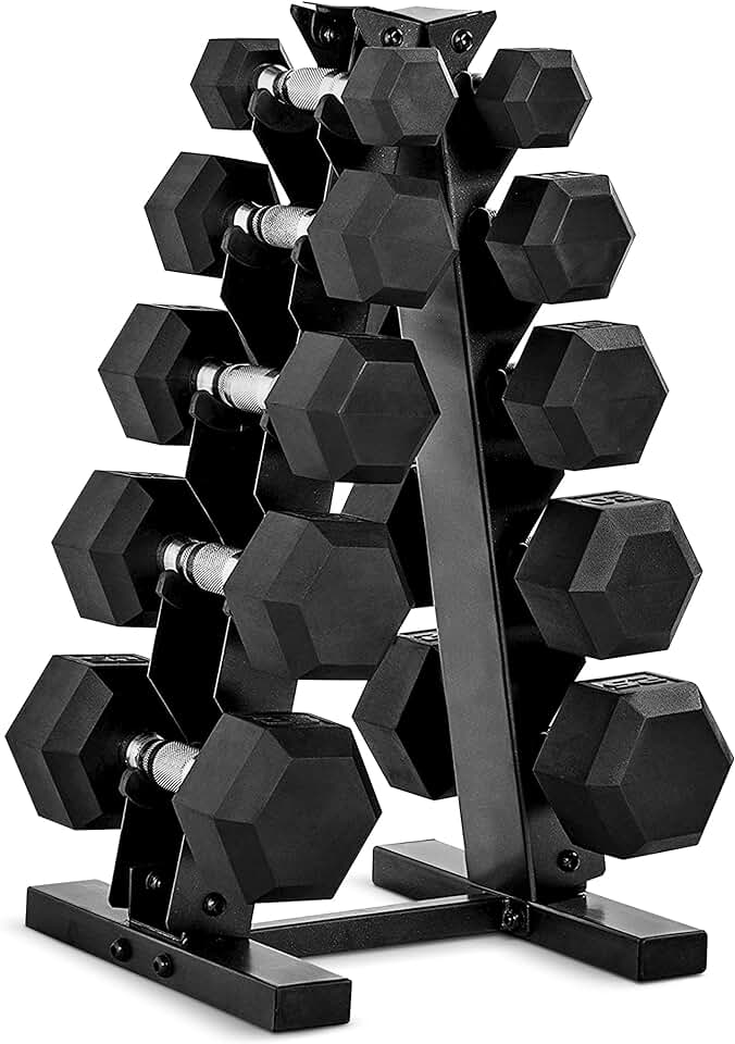 CAP Barbell Rubber Coated Hex Dumbbell Set with Storage Rack product image