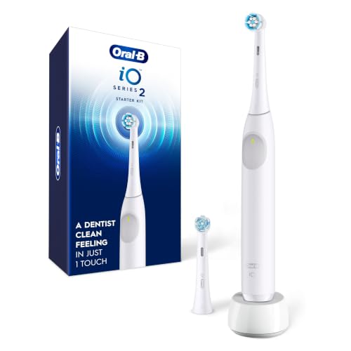 Oral-B Rechargeable Electric Toothbrush, iO2 Starter Kit, 3 Cleaning Modes, Automatic Pressure Sensor to Protect Gums, 2 Brush Heads, Pure White