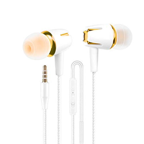 Heave Wired in Ear Headphones Earbuds, Powerful Heavy Bass Sound Wired Headset Gaming Earbuds Built in Noise Cancellation Mic for Running Workout Exercise Golden