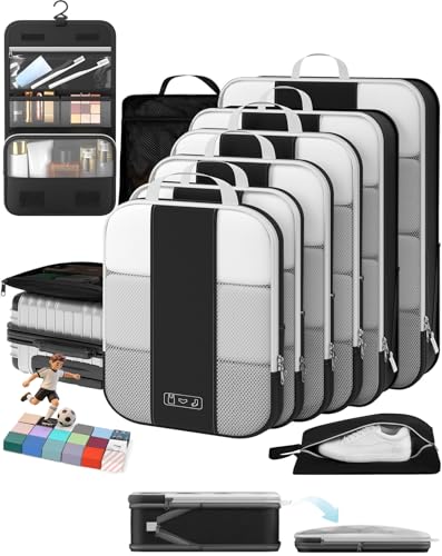 OlarHike 10-Pack Compression Packing Cubes for Travel Essentials,Compressible Expandable Packing Cubes for Suitcase,Luggage Garment Bags for Travel,Handy Helper for Organizing Clothes(Black)