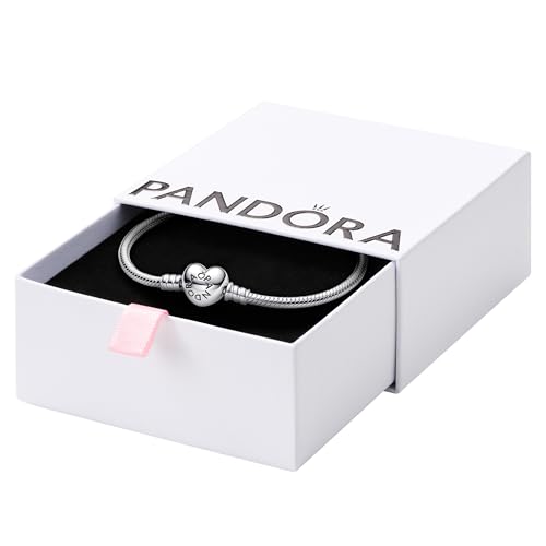 PANDORA Heart Clasp Snake Chain Bracelet - Heart Clasp - Romantic Jewelry for Her with Gift Box - Compatible Moments Charms - Sterling Silver - 7.1"