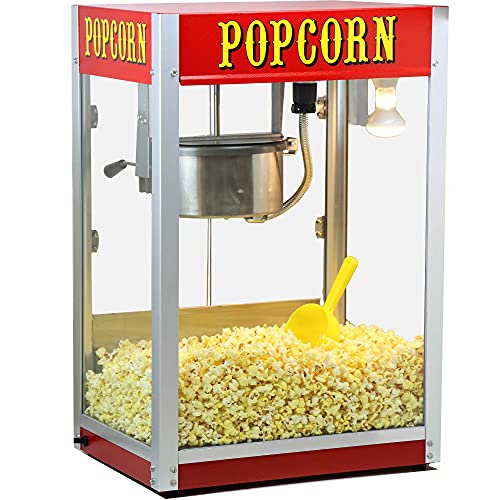 Paragon Theater Pop 8 Ounce Popcorn Machine in red on a concession counter