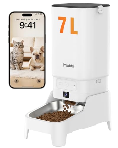 Automatic Cat Feeder with Camera - 7L/29 Cups Auto Dog Feeder with Large Food Tray & 1080P Night Vision, Elevated Bowl, 2-Way Audio, 10s Voice Recording, 5G WiFi Timed Cat Food Dispenser, 1-15 Meals