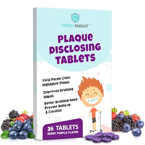 Plaque Disclosing Tablets for Teeth, 36 Count, Dental Disclosing Tablets for Kids or Adults, Shows Plaque, Helps Teach Kids Teeth-Brushing Habits for Clean Smile, by Fresh Knight, (Pack of 1)